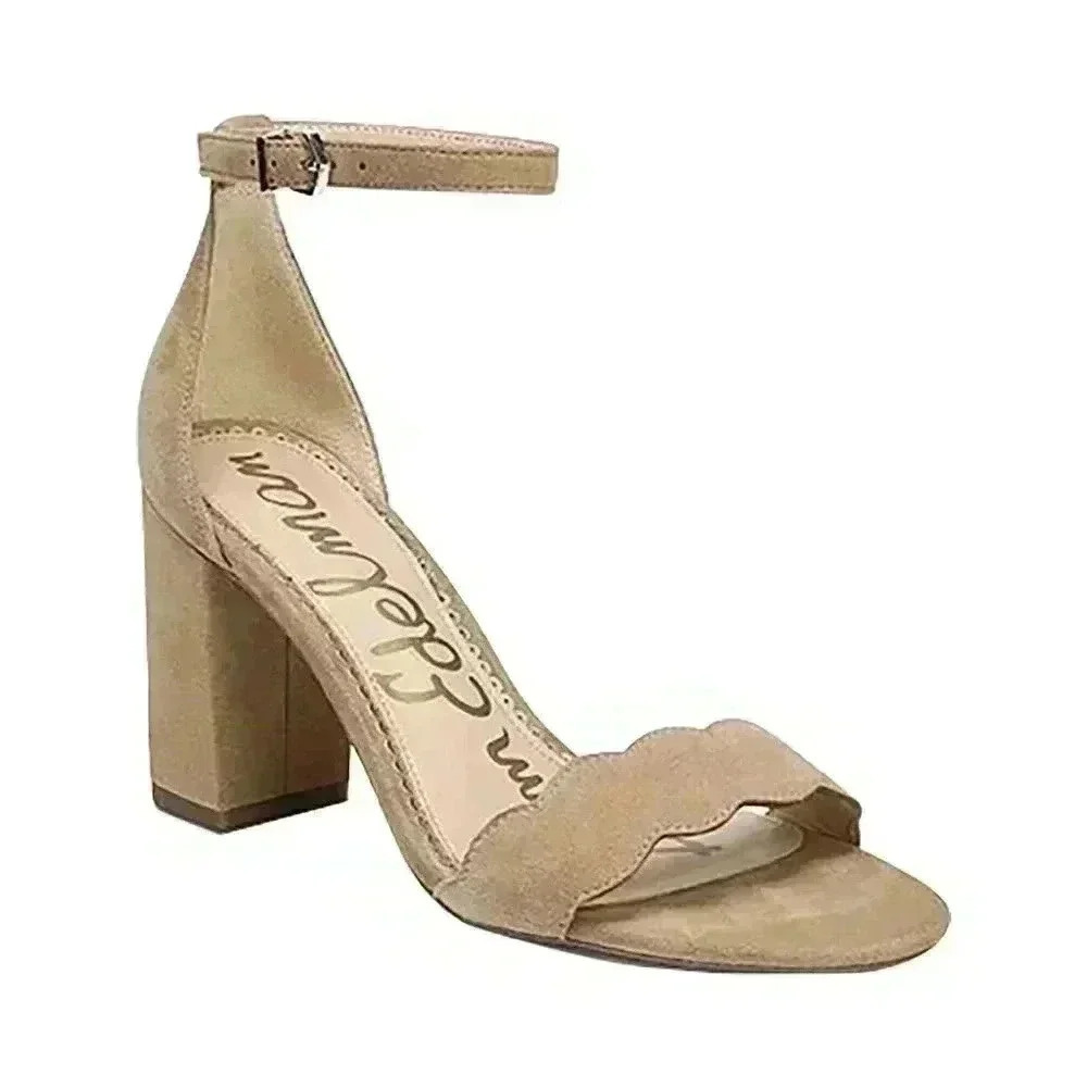 Sam Edelman Odila Scalloped Heel Sandals Camel Suede Nude Size 10